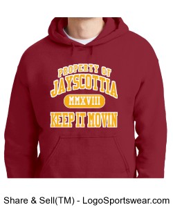 2018 Jayscottia "Keep it Moving" hoodie. Cardinal/Gold Design Zoom