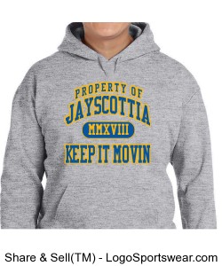 2018 Jayscottia "Keep It Moving" hoodie. Grey with Blue/Gold Design Zoom
